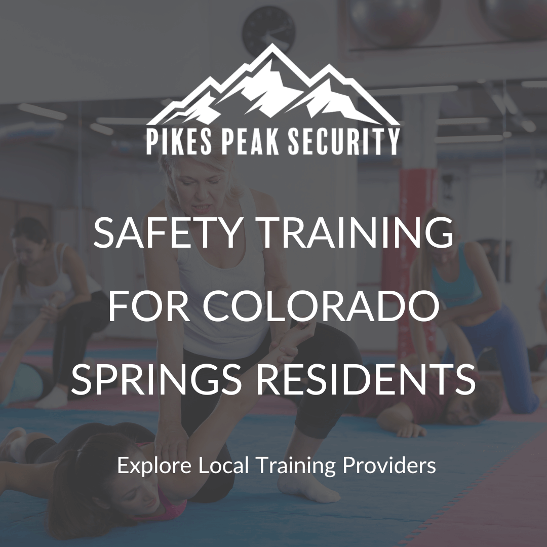 Blog title "Safety Training for Colorado Springs Residents" over an image of two women practicing martial arts